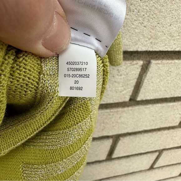 Chico’s Citron Green Shimmer Linen Blend Pullover Sweater Top L Metallic - Picture 9 of 11